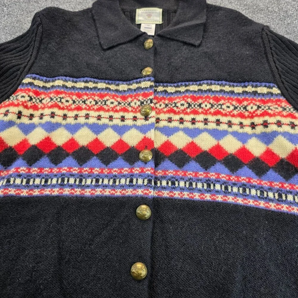 Vintage Susan Bristol Geometric Wool Cardigan Sweater Size M Black Quiet Luxury